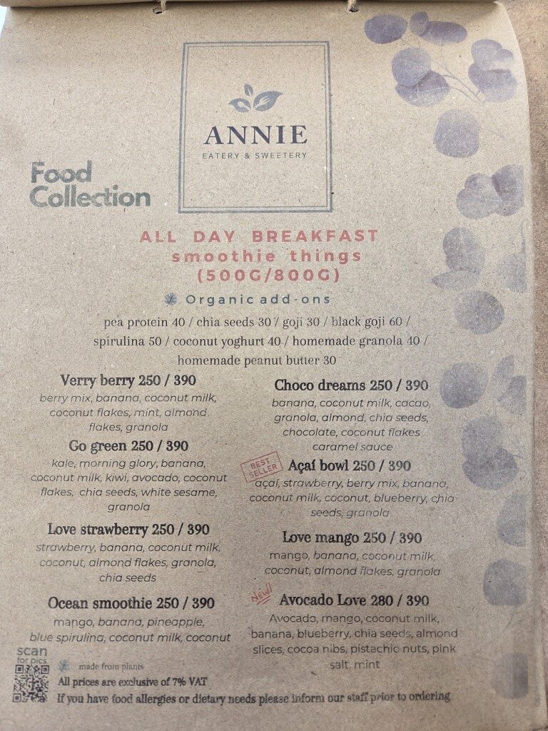 All Day Breakfast menu at Annie's Eatery Lamai Beach