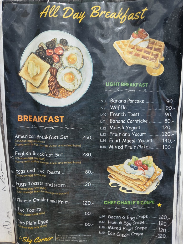 Breakfast Menu at i-Sky Corner Cafe Lamai Beach