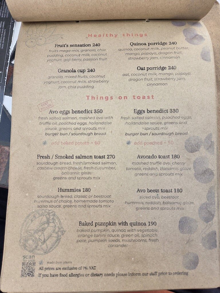 Healthy breakfast menu at Annie's Eatery Lamai Beach