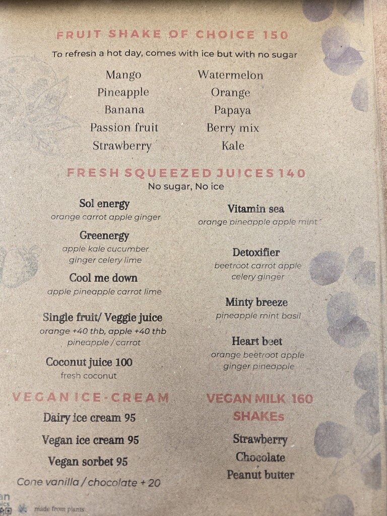 Shakes and Juices menu at Annie's Eatery Lamai Beach