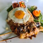 Indonesian Nasi Goreng Fried Rice with Chicken Satay at Bagus Cafe Cairns